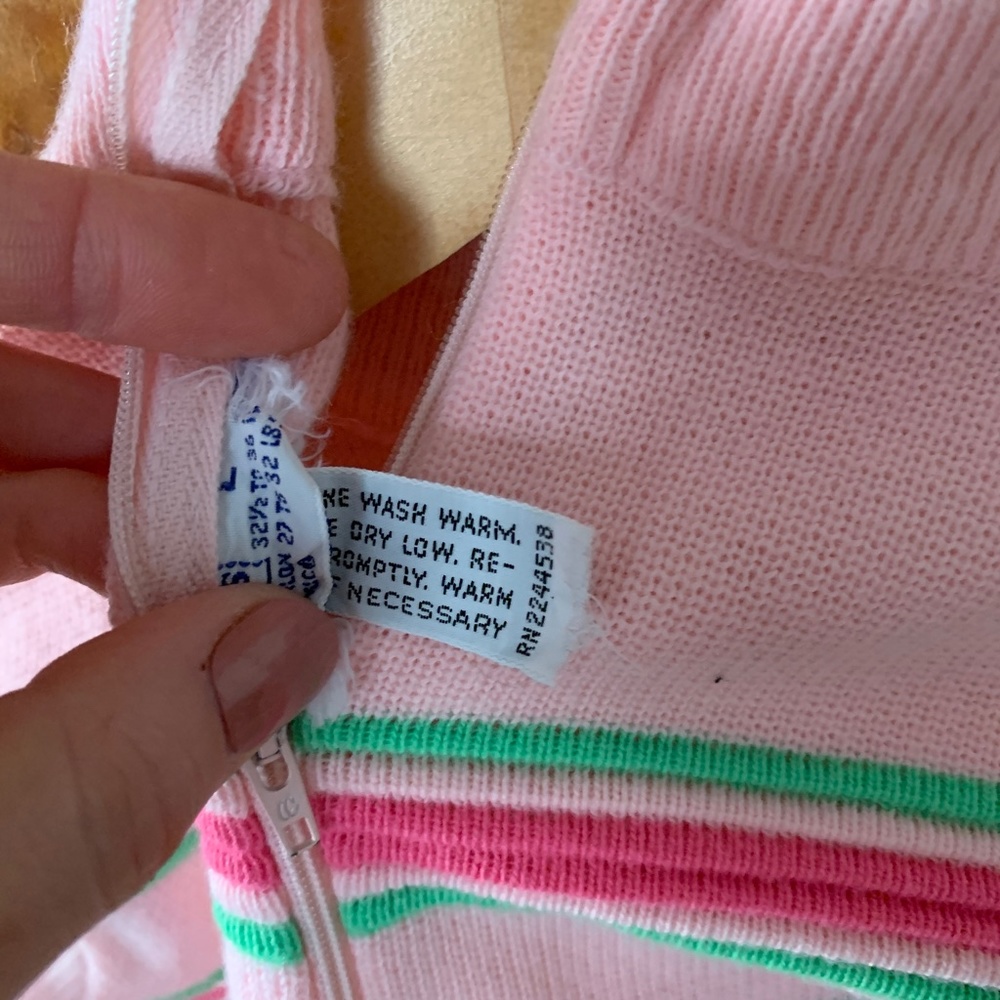 Vintage Baby Girls Pink Green Striped Sweater 18 24 Months - Picture 4 of 5